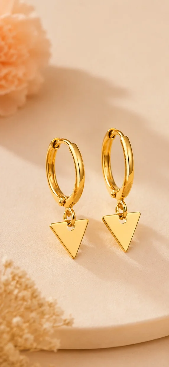 Gold Hoop Triangle Charm Earrings